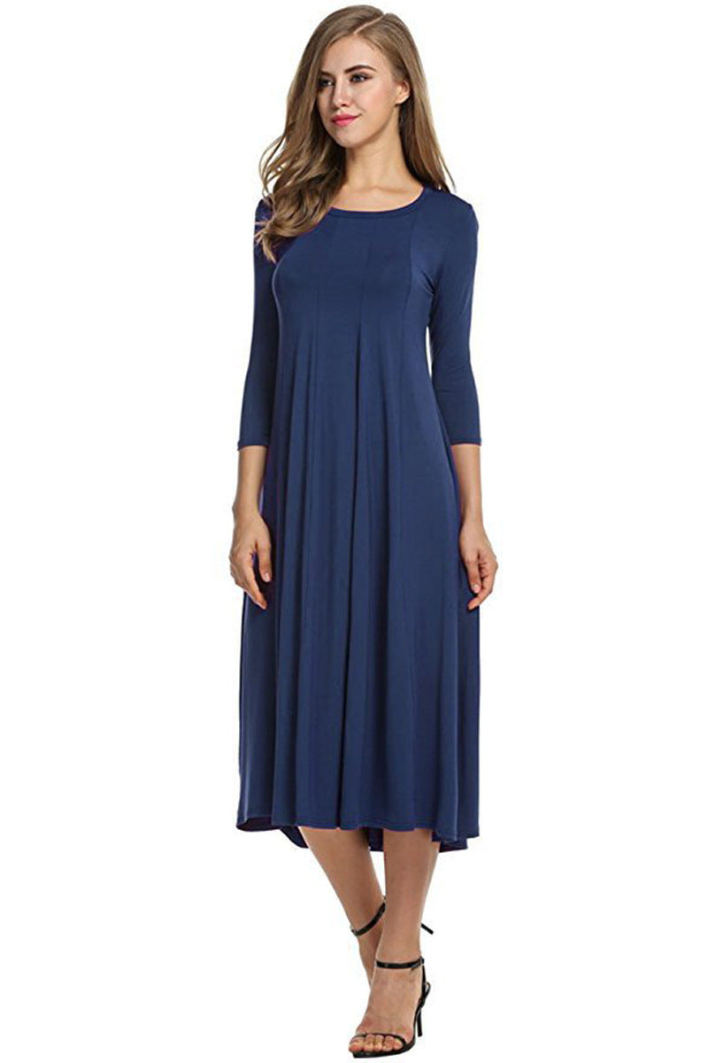 Damen Langes A-Linien Midikleid aus Stretch-Jersey mit Dreiviertelärmeln und Eingrifftaschen Nord Taschen