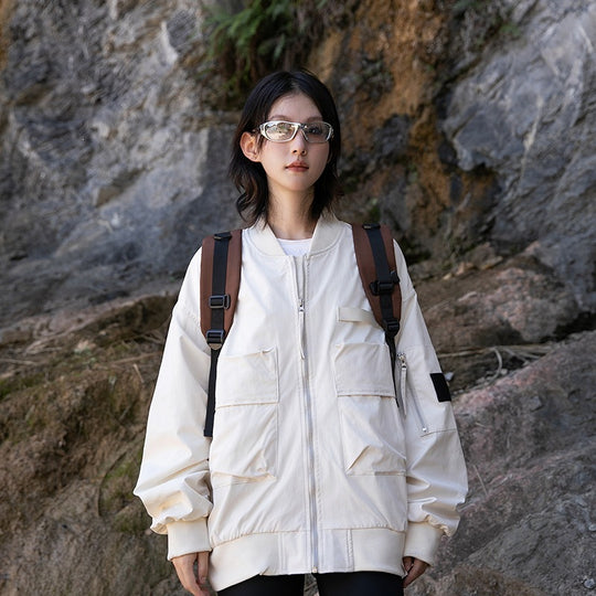 Damen Oversize Multifunktionale Field-Bomberjacke mit Cargo-Taschen & gerippten Bündchen Nord Taschen