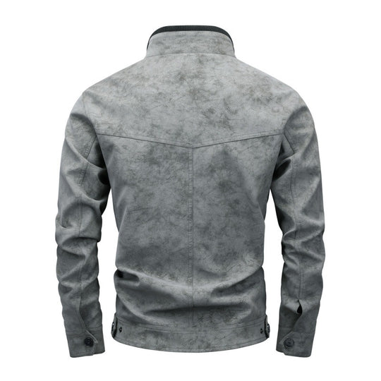 Herren Vintage-Utility Lederimitatjacke mit Stehkragen und mehreren Taschen Nord Taschen
