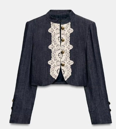 Damen Kurzblazer im Bolero‑Stil mit Spitzenbesatz und Stehkragen Nord Taschen