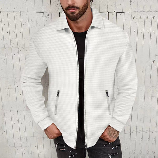 Herren Leichte Struktur-Reißverschluss-Übergangsjacke mit Kentkragen und Reißverschlusstaschen Nord Taschen