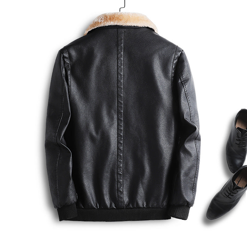 Herren Lederimitat-Fliegerjacke mit Teddyfutter und Kunstfellkragen Nord Taschen