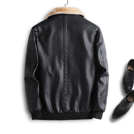 Herren Lederimitat-Fliegerjacke mit Teddyfutter und Kunstfellkragen Nord Taschen