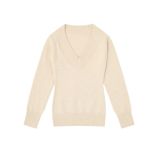 Damen Feinstrickpullover mit tiefem V-Ausschnitt, breitem Ripprand und legerer Passform Nord Taschen