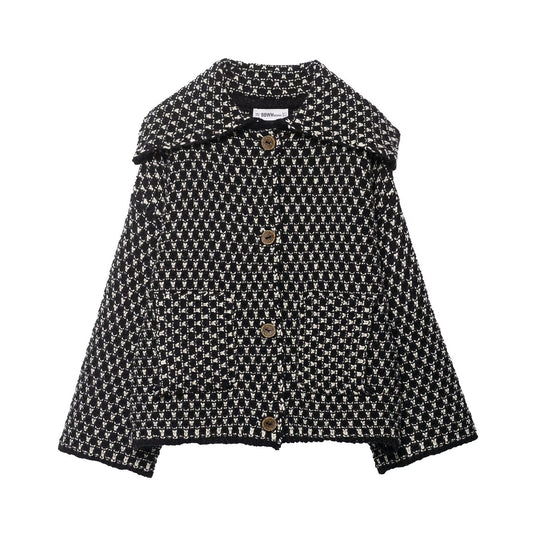 Damen Kurzjacke im Bouclé‑Waffelmuster mit großem Umlegekragen Nord Taschen