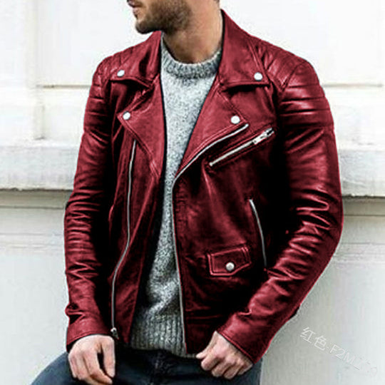 Herren Biker-Lederjacke mit asymmetrischem Reißverschluss und gesteppter Schulterpartie Nord Taschen
