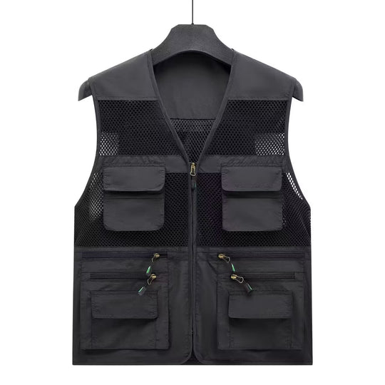 Herren Leichte Mesh-Utility-Weste mit vielen Reißverschluss- und Klapptaschen für Outdoor und Fotografie Nord Taschen