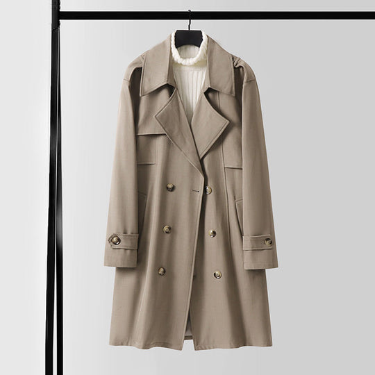 Damen Doppelreihiger Kurztrenchcoat aus leichtem Wollmix mit soften Fall und Schulterklappen Nord Taschen