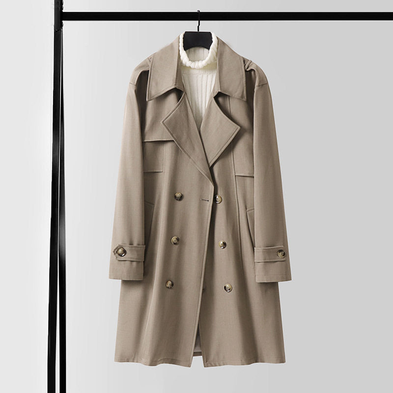 Damen Doppelreihiger Trenchcoat mit weitem Schalkragen und Epauletten Nord Taschen