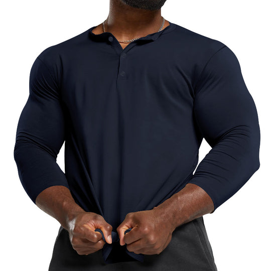 Herren Longsleeve Henley aus leichter Baumwollmischung Nord Taschen