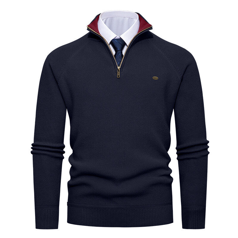 Herren eleganter Strickpullover mit Stehkragen und Reißverschluss