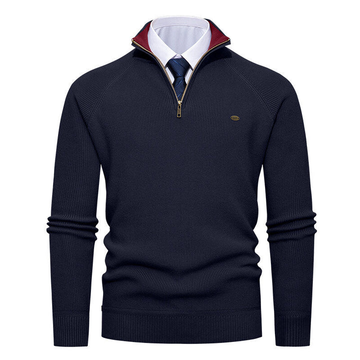 Herren eleganter Strickpullover mit Stehkragen und Reißverschluss