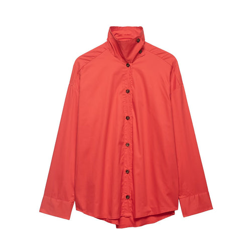 Damen Oversize Hemdjacke mit Stehkragen und durchgehender Knopfleiste Nord Taschen