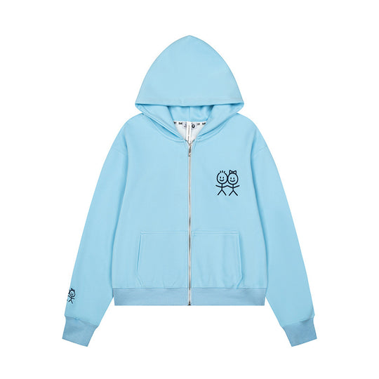 Damen Kapuzensweatjacke mit durchgehendem Reißverschluss leichter French‑Terry Stickfigur‑Print und Kängurutaschen Nord Taschen