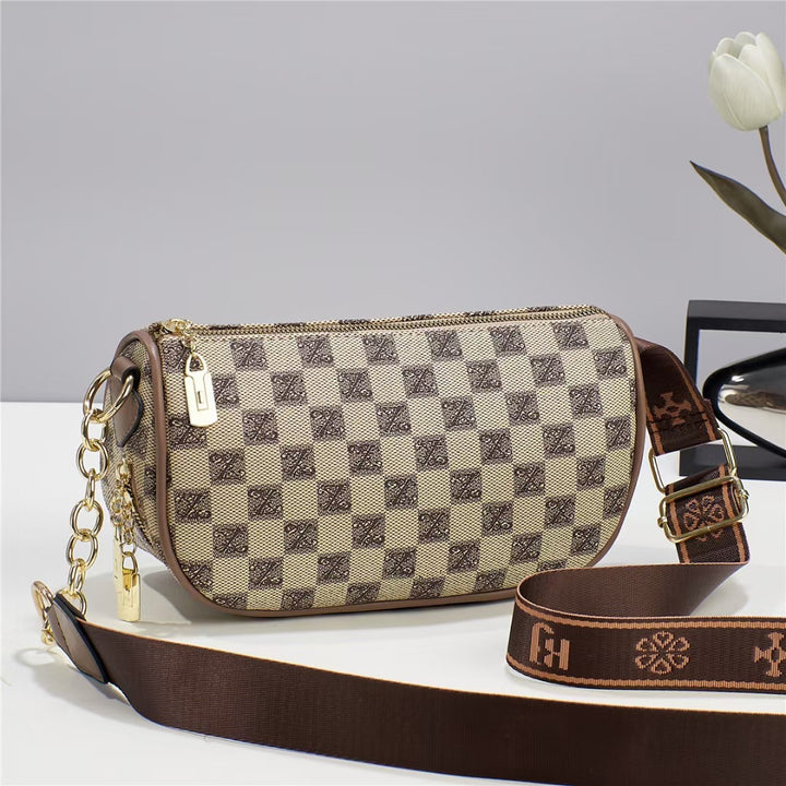 Damen elegante Umhängetasche mit feinem Monogramm und abnehmbarem Schulterriemen Nord Taschen