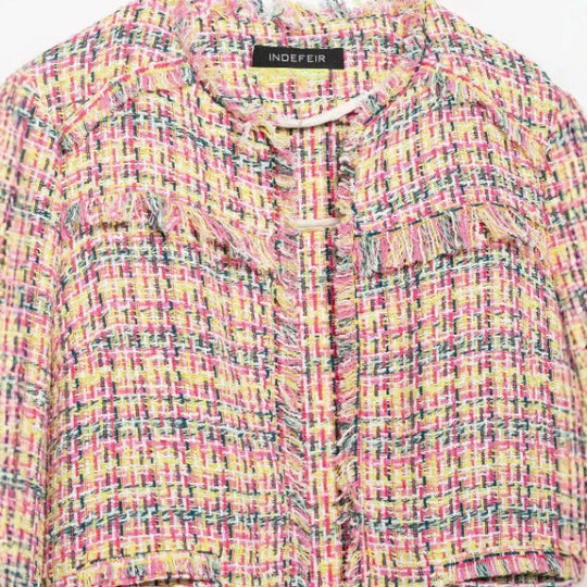 Damen Cropped Bouclé‑Tweed‑Blazer im Chanelstil mit Fransenabschlüssen Nord Taschen