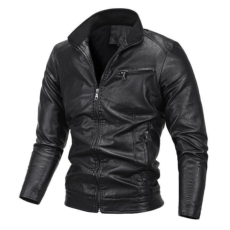 Herren Moto-Blouson in Lederoptik mit tailliertem Schnitt, Stehkragen und Reißverschlusstaschen Nord Taschen