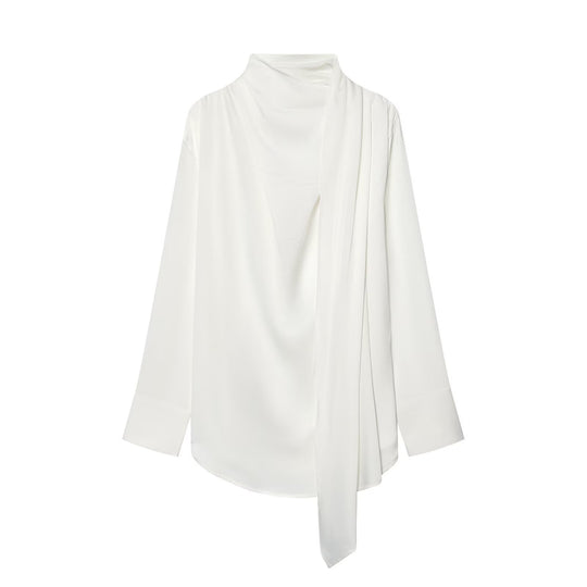 Damen Drapierte Oversize-Bluse mit Schluppe und Stehkragen Nord Taschen