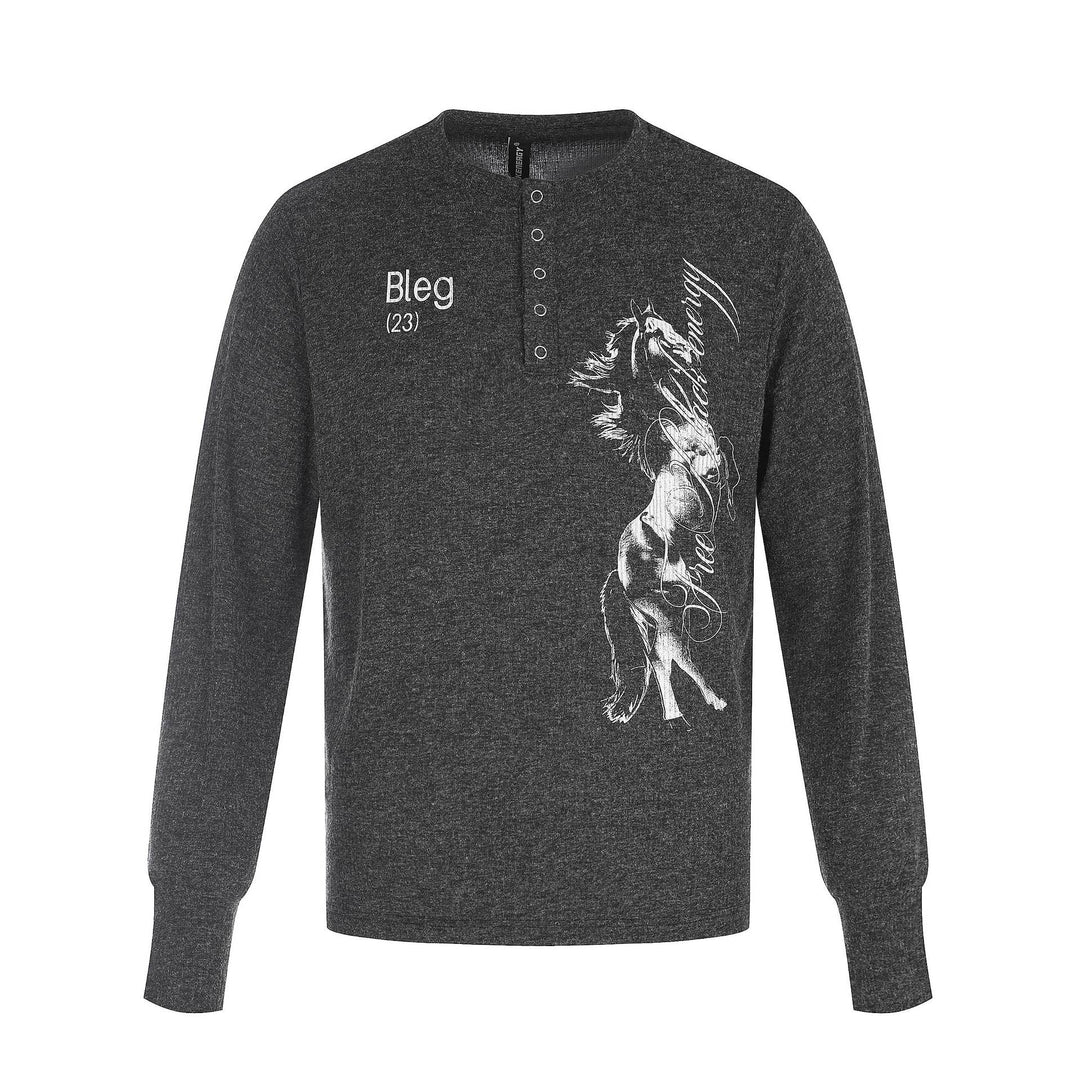 Herren Bedrucktes Langarm‑Henleyshirt aus weichem Jersey mit Druckknopfleiste Nord Taschen