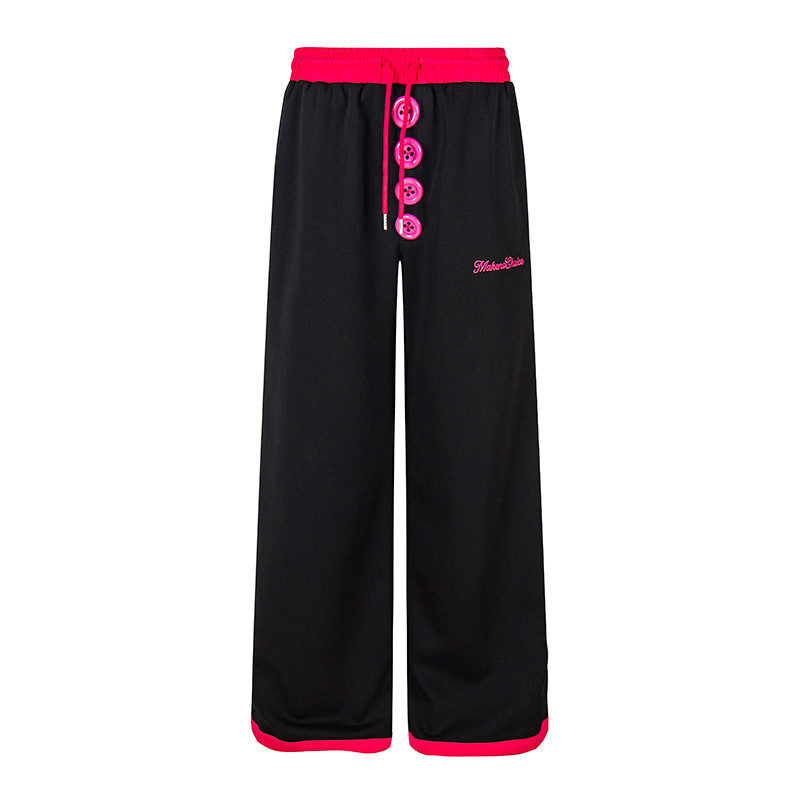 Damen Weite Lounge-Hose mit Zierknopfleiste, hohem Bund und Kordelzug Nord Taschen