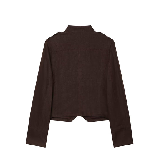 Damen Cropped Feldjacke im Militärstil mit Stehkragen, Epauletten und doppelter Zierknopfleiste Nord Taschen