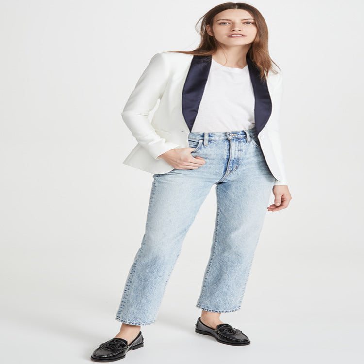 Damen Taillierter Smoking‑Blazer mit satiniertem Schalkragen und Ein‑Knopf‑Front Nord Taschen