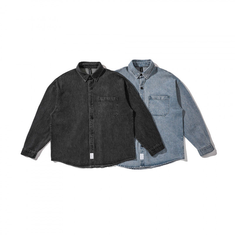 Unisex Kastenförmige Oversized Denim Hemdjacke mit Brusttasche und verwaschener Optik Nord Taschen