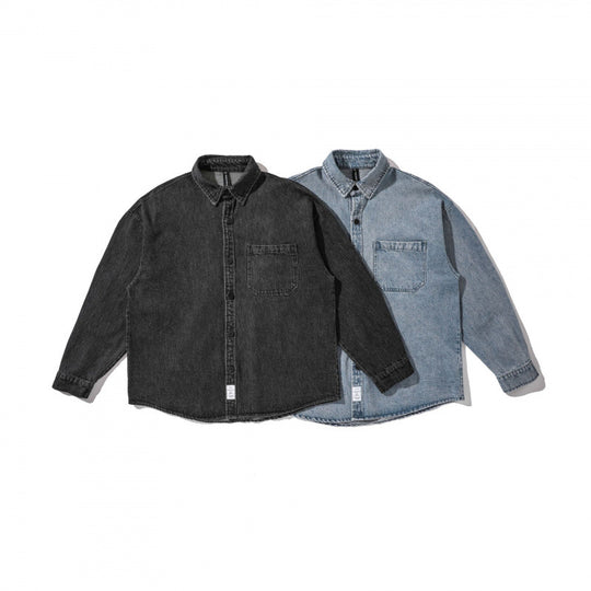 Unisex Kastenförmige Oversized Denim Hemdjacke mit Brusttasche und verwaschener Optik Nord Taschen