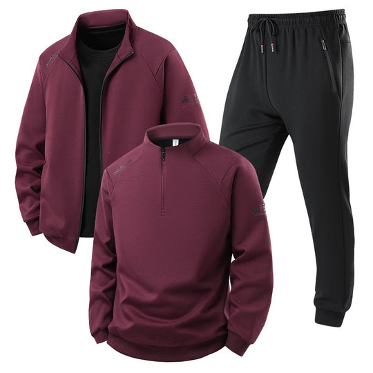 Herren Dreiteiliges Thermo-Trainingsset mit Halbzip-Pullover, Zip‑Jacke und Jogginghose Nord Taschen