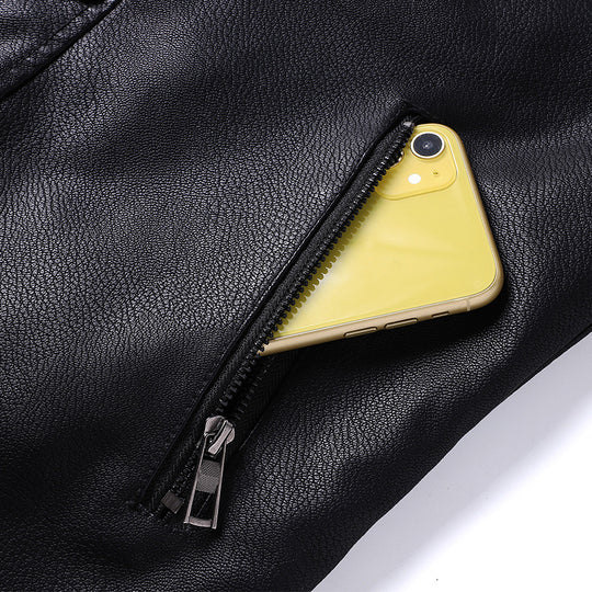 Herren Gefütterte Fliegerjacke aus Kunstleder mit Teddyfutter und zweireihiger Front Nord Taschen