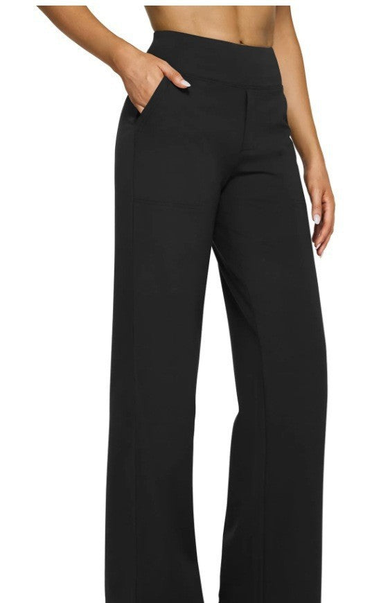 Damen nan fließende High-Waist-Hose mit extra weitem Bein, elastischem Komfortbund und Eingrifftaschen