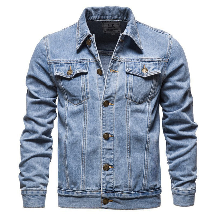 Herren Denim-Truckerjacke Slim Fit mit vintage Metallknöpfen und vertikaler Nahtführung Nord Taschen