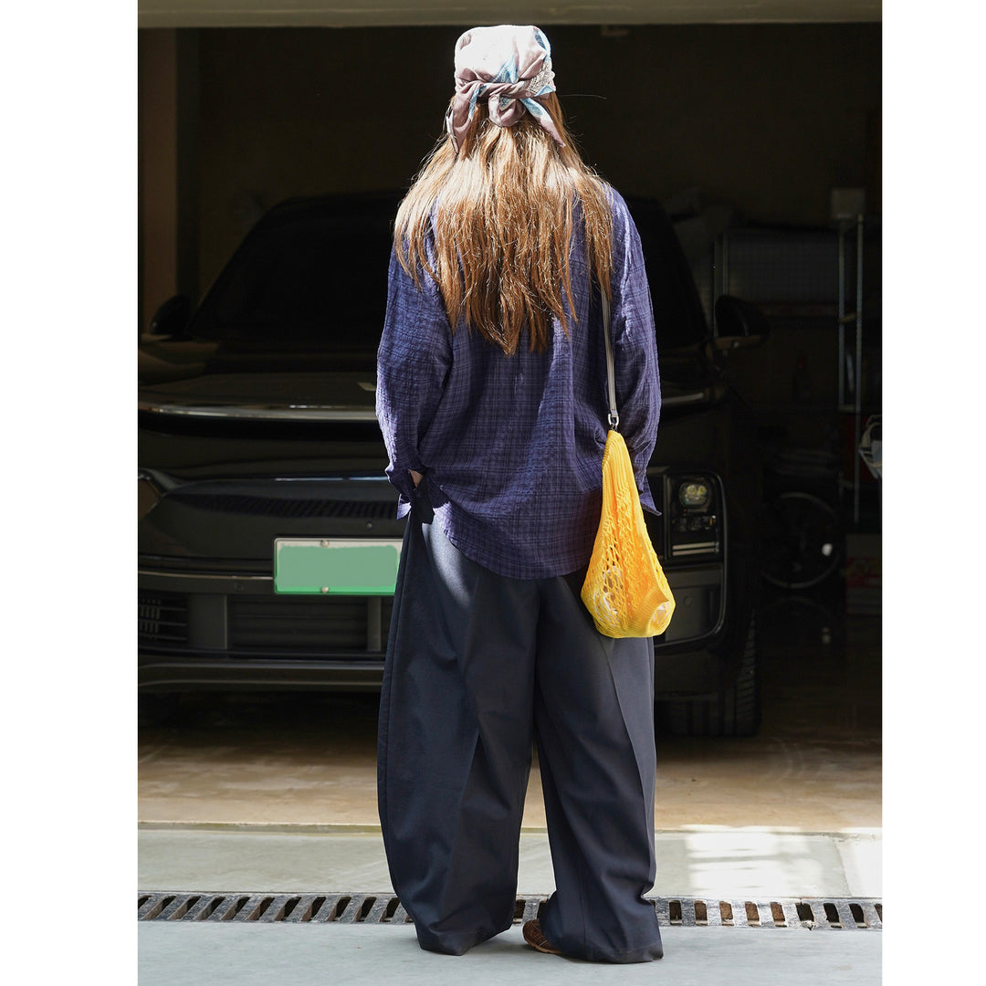 Damen Oversized Karo-Hemd aus Crinkle-Baumwolle mit verlängertem Rückensaum Nord Taschen