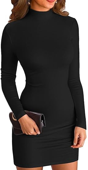 Damen Elegantes Langarmkleid mit hohem Kragen Nord Taschen