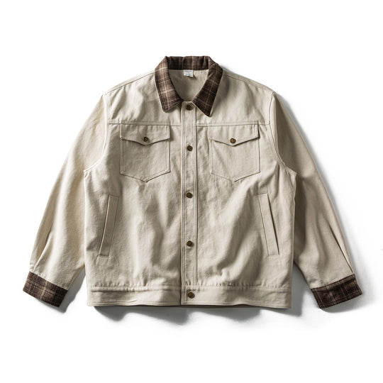 Herren Kurz geschnittener Canvas‑Blouson mit kariertem Kragen und Druckknopf‑Brusttaschen Nord Taschen