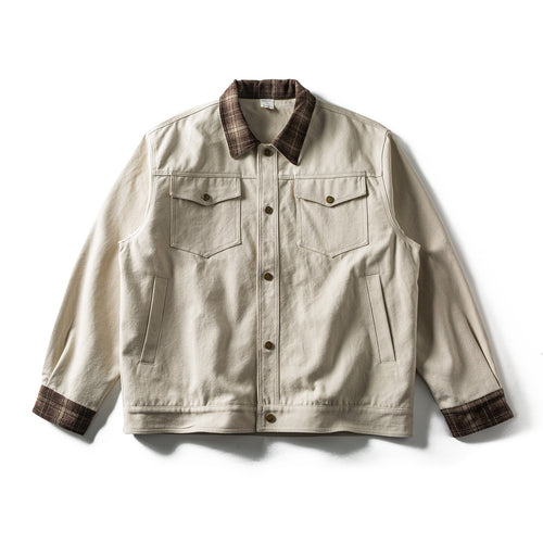 Herren Kurz geschnittener Canvas‑Blouson mit kariertem Kragen und Druckknopf‑Brusttaschen Nord Taschen