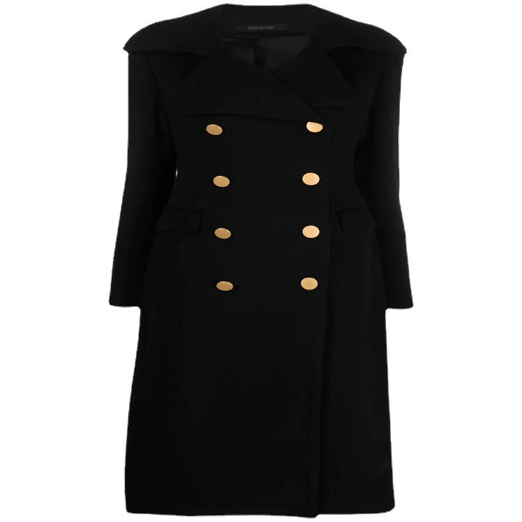 Damen Doppelreihiger Longcoat im Marinemantel‑Stil mit markanten Metallknöpfen Nord Taschen