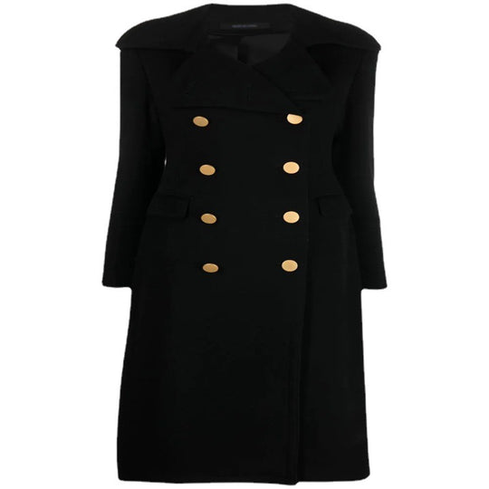Damen Doppelreihiger Longcoat im Marinemantel‑Stil mit markanten Metallknöpfen Nord Taschen