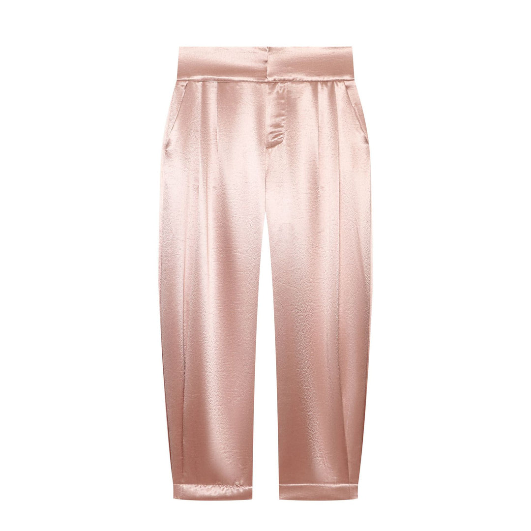 Damen Hochtaillierte weite Satinhose mit Bundfalte und Eingrifftaschen Nord Taschen