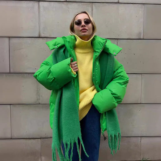 Damen Oversize Steppjacke mit Kapuze und wattierter Thermofüllung Nord Taschen