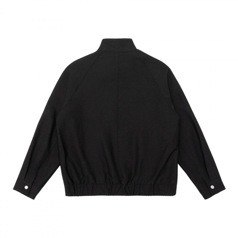Herren Boxy-Zip-Blouson aus meliertem Strickstoff mit gestreifter Kragenfütterung und elastischem Saum Nord Taschen