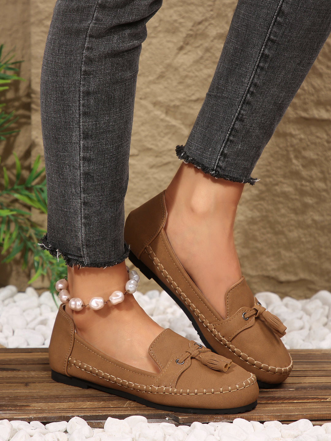 Damen  klassische Mokassin-Slipper mit Quasten und weichem Komfortfußbett Nord Taschen