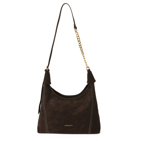 Damen schicke Hobo-Tasche aus weichem Wildleder mit dekorativen Nähten Nord Taschen