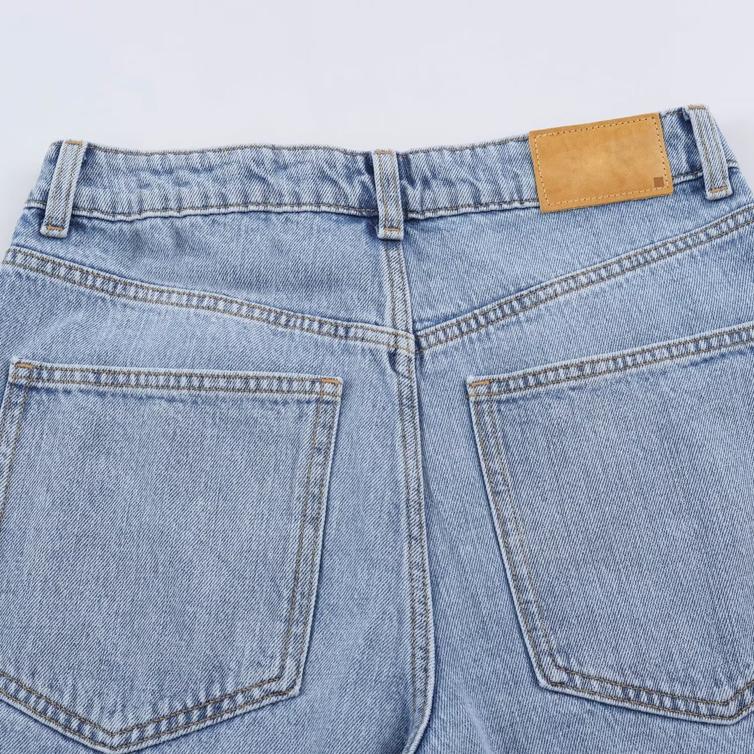 Damen Hochtaillierte weite Jeans mit geradem Bein und Cropped-Länge Nord Taschen