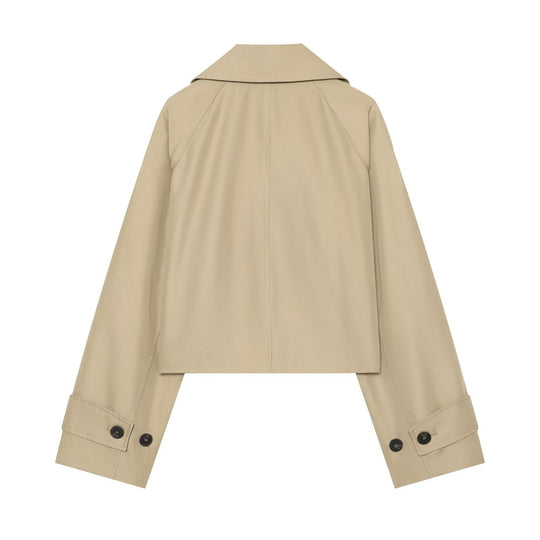 Damen Kurzjacke im Trenchstil mit Boxy-Schnitt, Doppelreihe und Schulterklappen Nord Taschen
