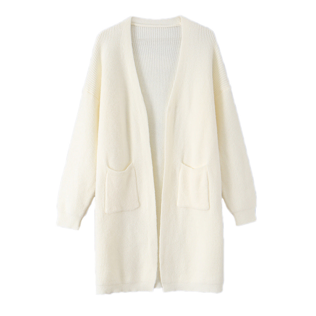 Damen Langer Oversize Strickcardigan mit aufgesetzten Taschen Nord Taschen