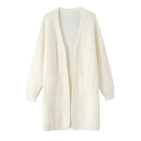 Damen Langer Oversize Strickcardigan mit aufgesetzten Taschen Nord Taschen