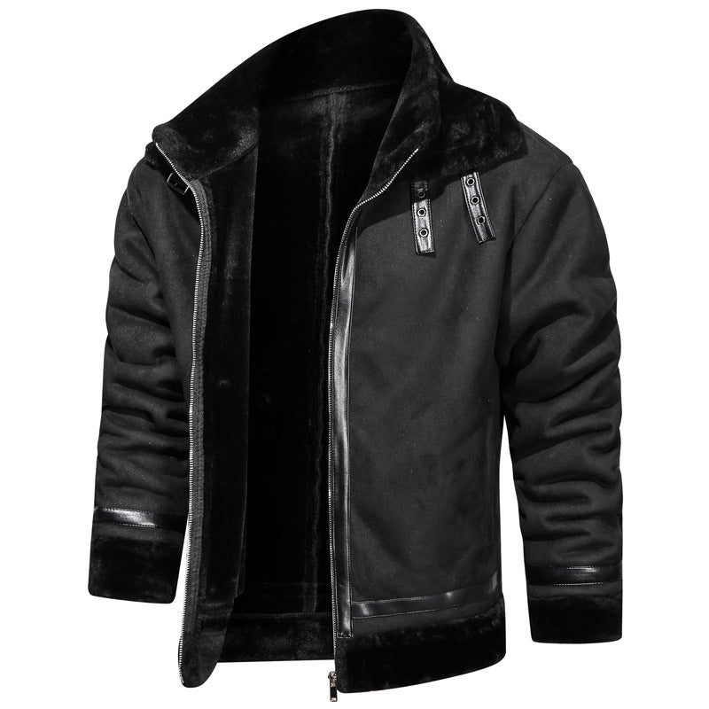 Herren Fliegerjacke mit Lammfellfutter und Kunstlederapplikationen Nord Taschen