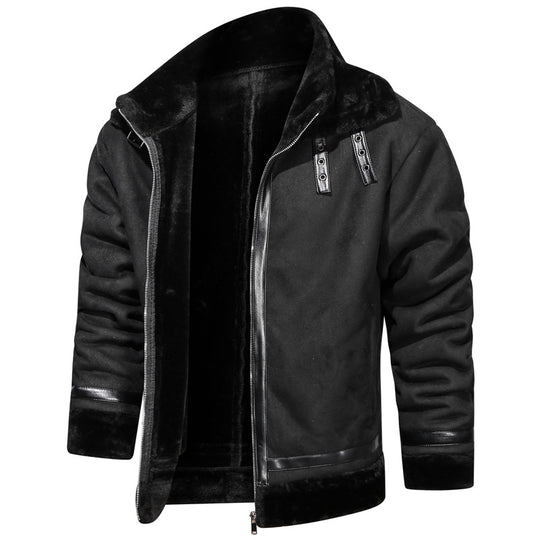 Herren Fliegerjacke mit Lammfellfutter und Kunstlederapplikationen Nord Taschen