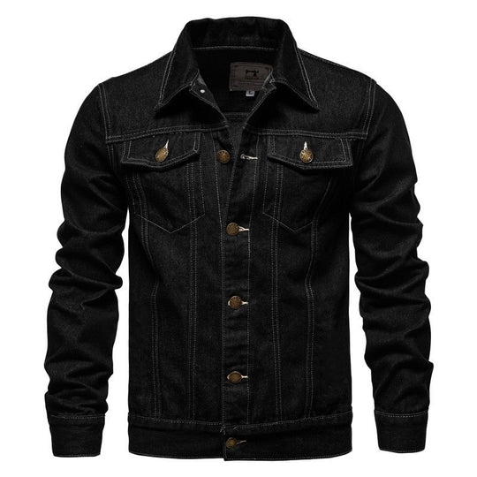 Herren Denim-Truckerjacke Slim Fit mit vintage Metallknöpfen und vertikaler Nahtführung Nord Taschen